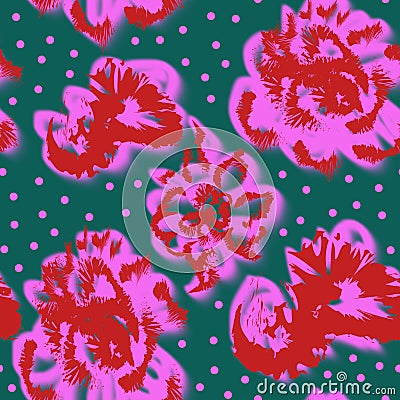 Seamless pattern of abstract elements resembling flowers. Pink and red shapes. Stock Photo