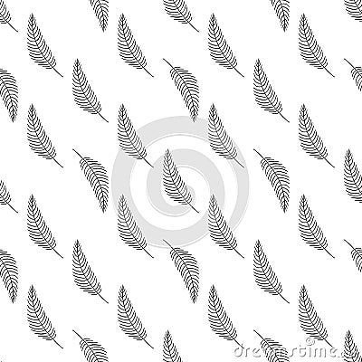 Seamless pattern with abstract feathers. Simple birds background. Black and white vector Vector Illustration