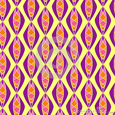 Seamless pattern with abstract geometric ornamental purple oval shapes on yellow Vector Illustration