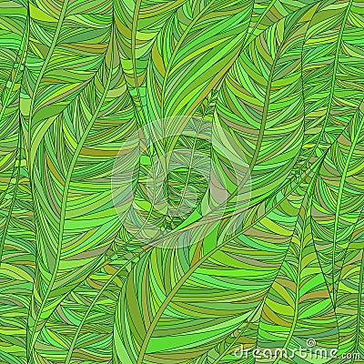 Seamless pattern with abstract linear leaves in shades of green. Vector Illustration