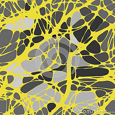 Seamless pattern with abstract patterns, lines. Neuro-graphics. Yellow lines on an abstract gray background. Vector Vector Illustration