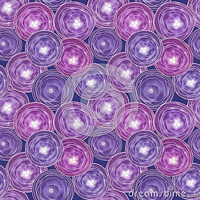 Seamless pattern with abstract purple violet rose flowers print Cartoon Illustration