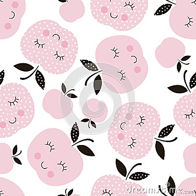 Seamless pattern with abstract smiling apples Vector Illustration