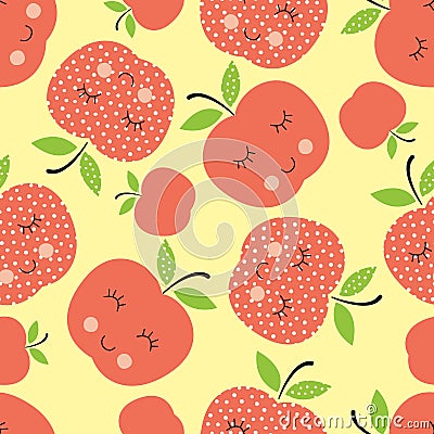 Seamless pattern with abstract smiling apples Vector Illustration