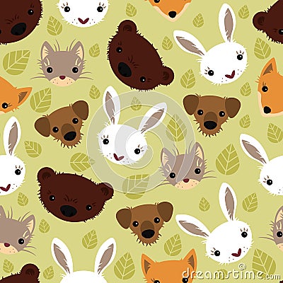 Seamless pattern with adorable animals Vector Illustration