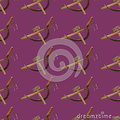 Seamless pattern with agricultural vintage tools on dark purple background Stock Photo