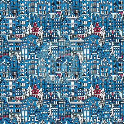 Seamless pattern, Amsterdam typical dutch houses Vector Illustration