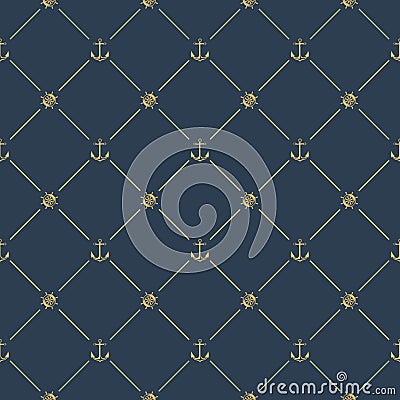 Seamless pattern with anchor, steering wheel. Vector Illustration