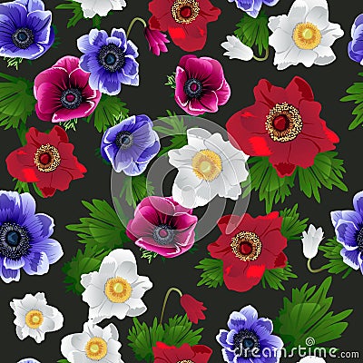 Seamless pattern with anemone flowers Vector Illustration