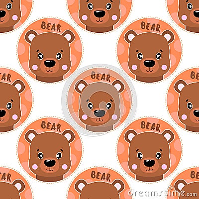 Seamless pattern animal bear face. Funny head muzzle Cartoon Illustration
