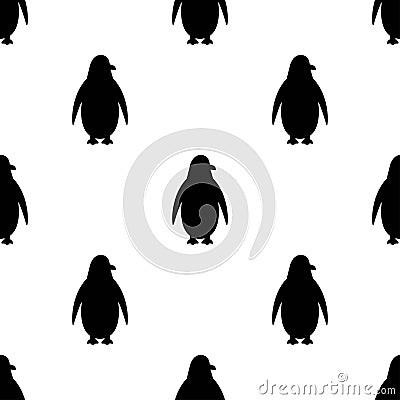 Seamless pattern with antarctic penguin silhouettes. black standing pinguin ornament on white Vector Illustration