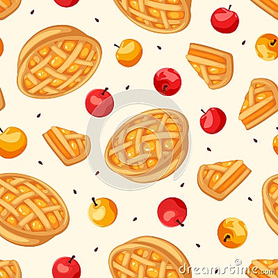 Seamless pattern with apple pies and apples. Vector illustration. Vector Illustration