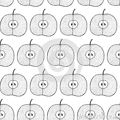 Seamless pattern apples. Doodle outline sketch Vector Illustration