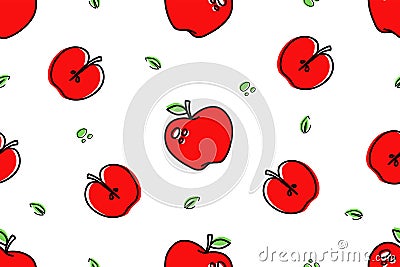 Seamless pattern apples icons. Isolated on White background Vector Illustration