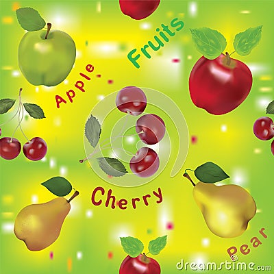 Seamless pattern with apples, pears and cherry Vector Illustration