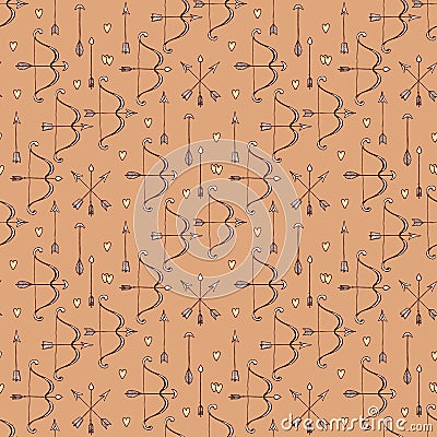 Seamless pattern with arrows, bows and heart Vector Illustration