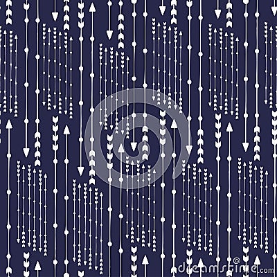 Seamless pattern with arrows. Modern ethnic print. Minimalistic arrows on dark background. Vector Illustration