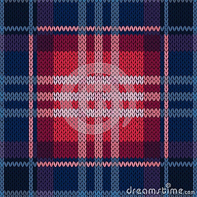 Seamless pattern as a knitted fabric in dark blue and red Vector Illustration