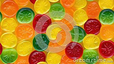 Seamless pattern of assorted jelly gum fruit candy top view flat lay Stock Photo