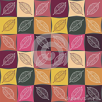 Seamless pattern of autumn colors, veins on the leaves. Vector Illustration