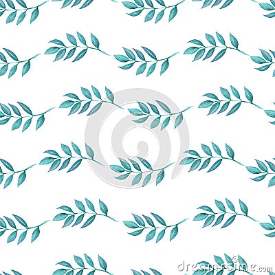 Seamless pattern of Autumn fall leaves, natural branches, colorful herbs, hand drawn in watercolor. texture, print,textile fabric Stock Photo