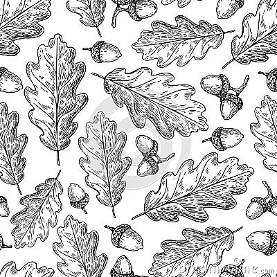 Seamless pattern with autumn leaves. Oak leaf and acorn d Vector Illustration