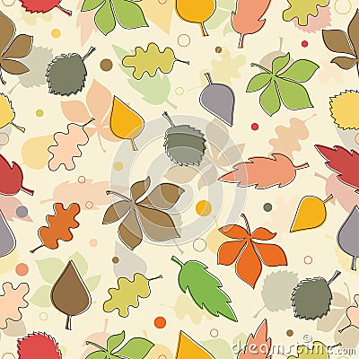 Seamless pattern of autumn leaves. Various leaves Vector Illustration