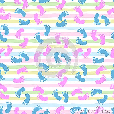 Seamless pattern with baby footprint Vector Illustration