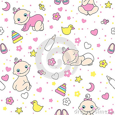 Seamless pattern for baby girls. Vector Illustration