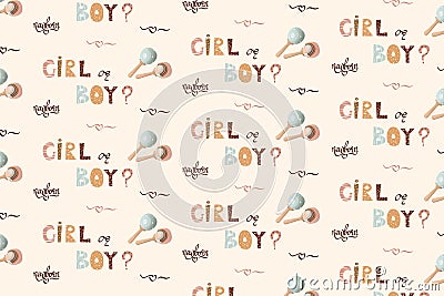 Seamless pattern for baby shower, word boy or girl Vector Illustration