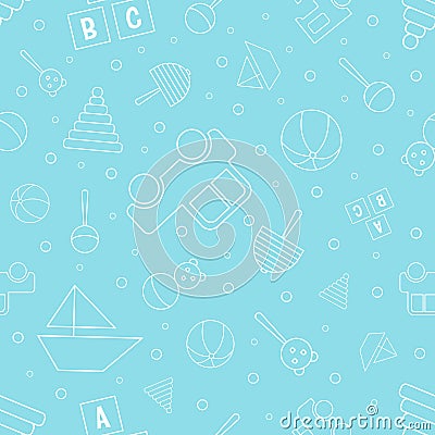 Seamless pattern for baby. Vector pattern with child toys. Linear illustration of toys isolated Vector Illustration
