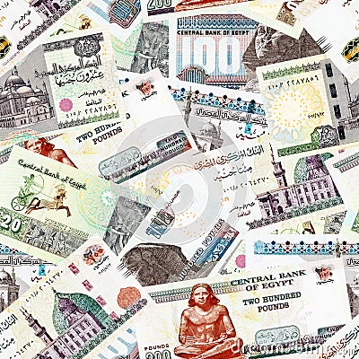 Seamless pattern with banknotes of egyptian pounds Stock Photo