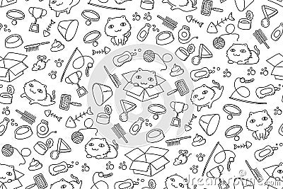 Seamless pattern background Cat and equipment kids hand drawing set illustration Vector Illustration