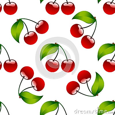 Seamless pattern background cherry red ripe berrie Vector Illustration