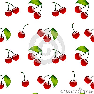 Seamless pattern background cherry red ripe berrie Vector Illustration