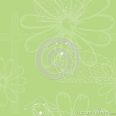 Seamless Pattern with Lamb, Cross and Daisies Vector Illustration