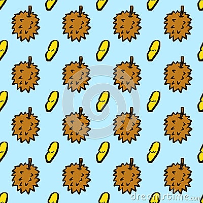 Seamless pattern background of durian fruit on blue color Stock Photo