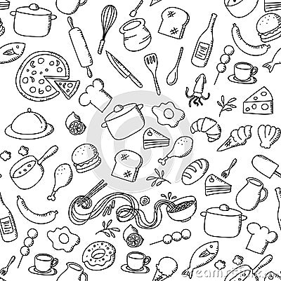 Seamless pattern background Food and ingredient kids hand drawing set illustration isolated Vector Illustration