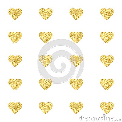 Seamless pattern background with gold glitter hearts. Love concept. Cute wallpaper. Good idea for your Wedding Vector Illustration