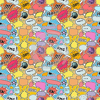 Seamless pattern background with handdrawn comic book speech bubbles, vector illustration Vector Illustration