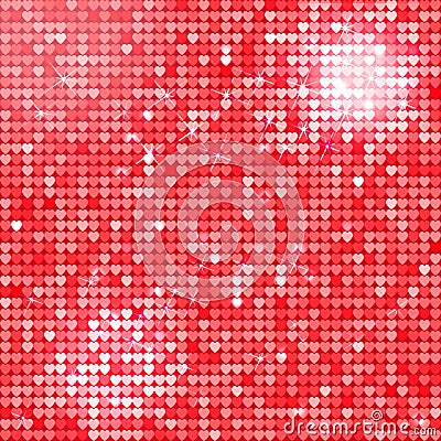 Seamless pattern background with red glitter hearts. Vector illustration. Love concept. Cute wallpaper. Good idea for your Wedding Vector Illustration