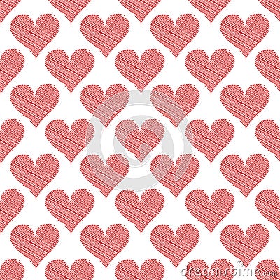 Seamless Pattern Background Red Scribble Hearts - Vector Illustration Stock Photo