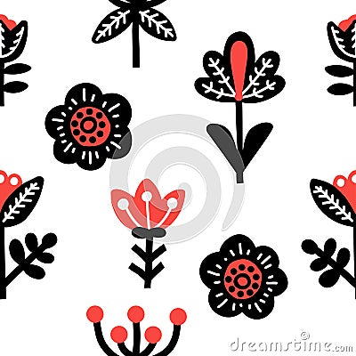 Seamless pattern background with scandinavian floral elements. Swedish folk ornament. Hand drawn vector Vector Illustration