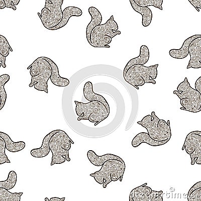 Seamless pattern background squirrel. Zen tangle and zen doodle wildlife. Coloring book animal. Zentangle and zendoodle vector. Vector Illustration