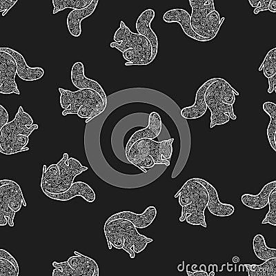 Seamless pattern background squirrel. Zen tangle and zen doodle wildlife. Coloring book animal. Zentangle and zendoodle vector. Vector Illustration