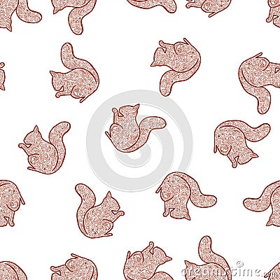 Seamless pattern background squirrel. Zentangle, tendoodle, zen tangle and zen doodle Vector Illustration