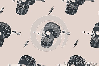 Seamless pattern background of vintage skull hipster with arrow Vector Illustration