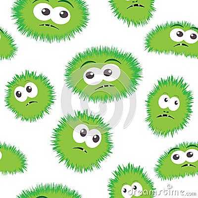 Seamless pattern bacteria with monster face. Vector background with cartoon funny germs, cute monsters Vector Illustration