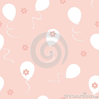 Seamless pattern balloons and flowers, white pink colors Stock Photo