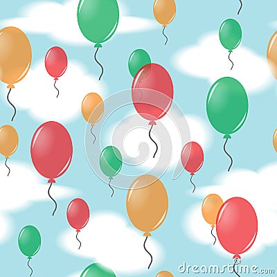 Seamless pattern from balloons in the sky. Vector Illustration